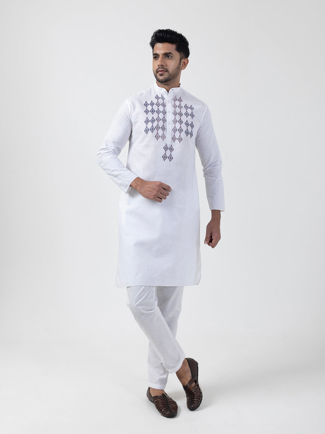 Floral Printed Mandarin Collar Kurta Pyjama Set