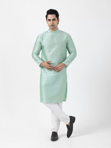 Men Dupion Silk Angrakha Kurta With Pyjama Set