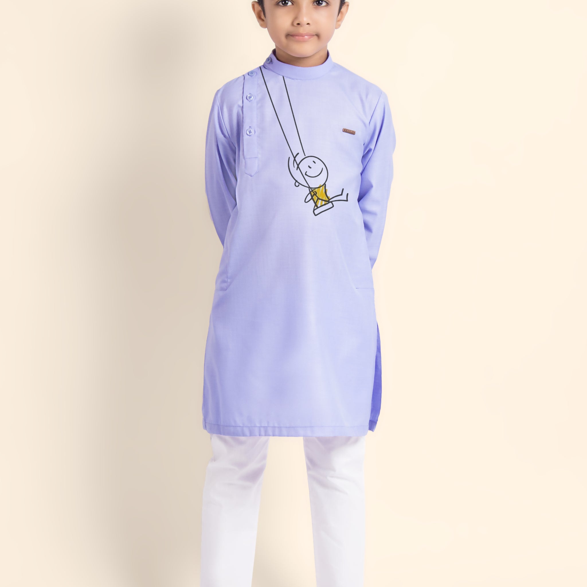 Boys Purple Printed Kurta With Pyjama