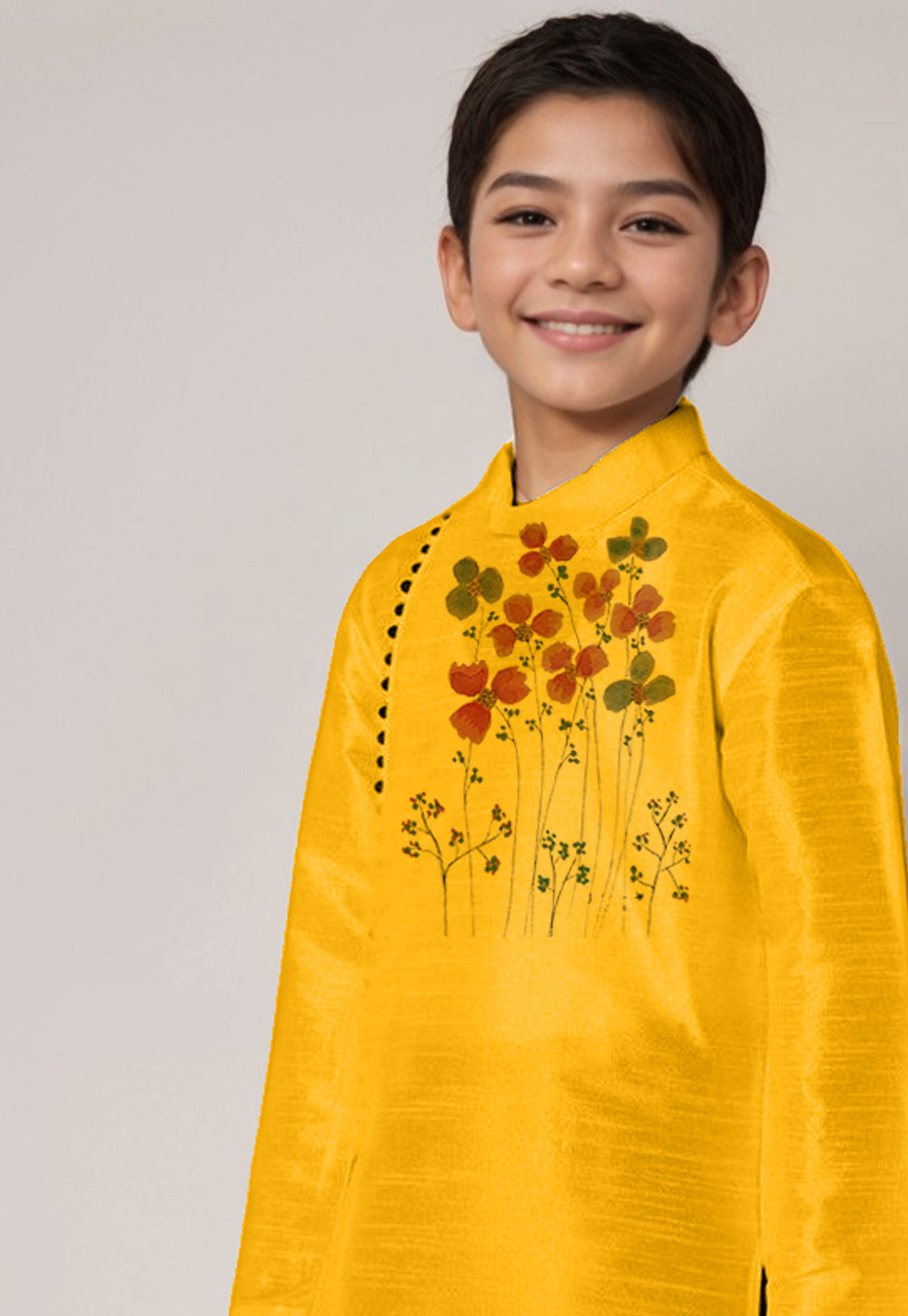 Boys Yellow Printed Kurta With Dhoti