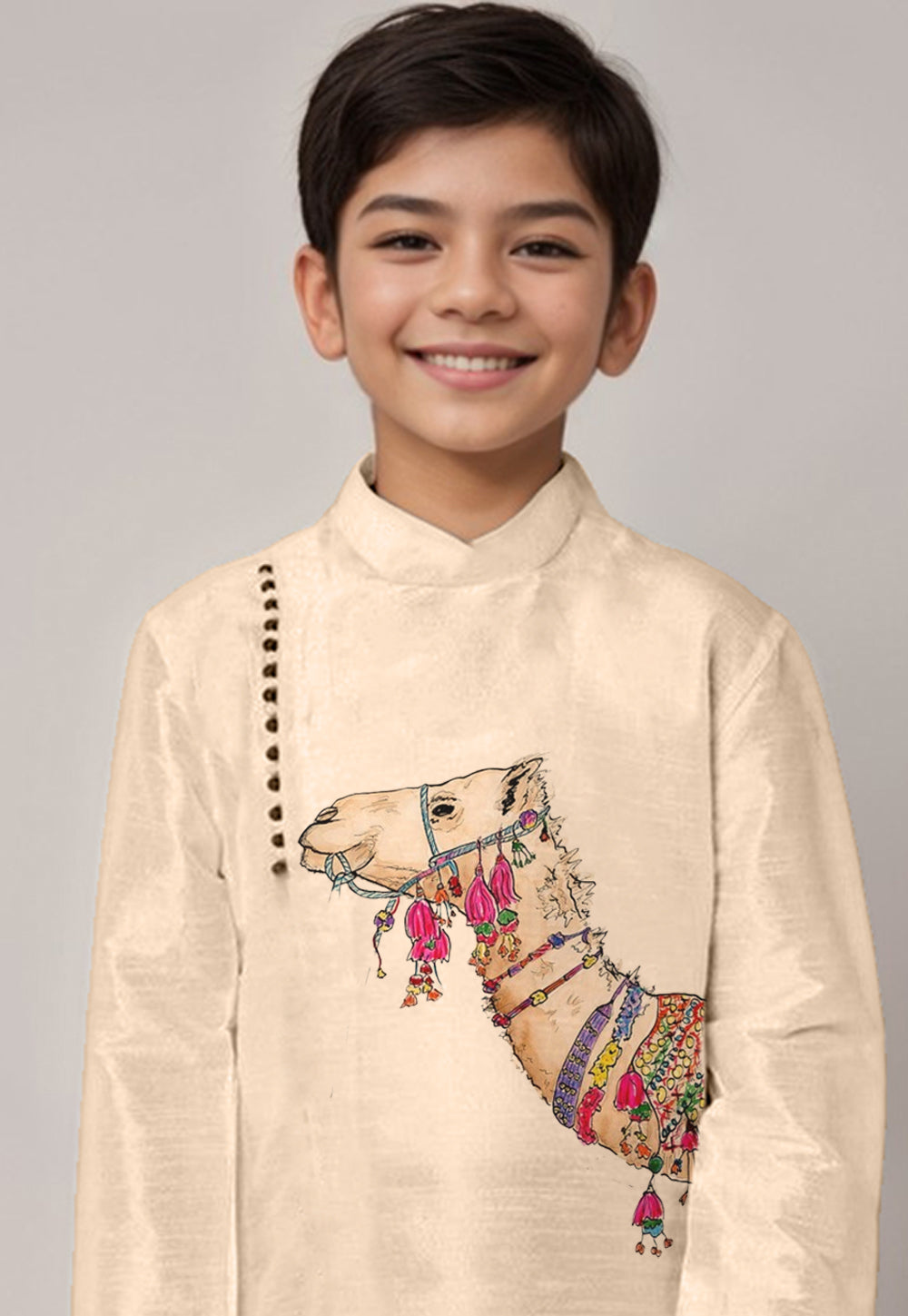 Boys Beige Printed Kurta With Dhoti
