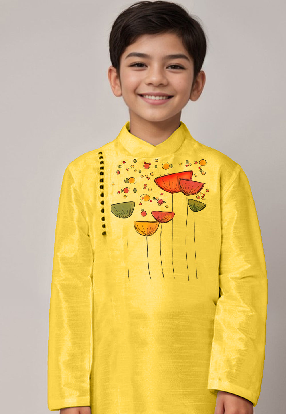 Boys Yellow Printed Kurta With Dhoti