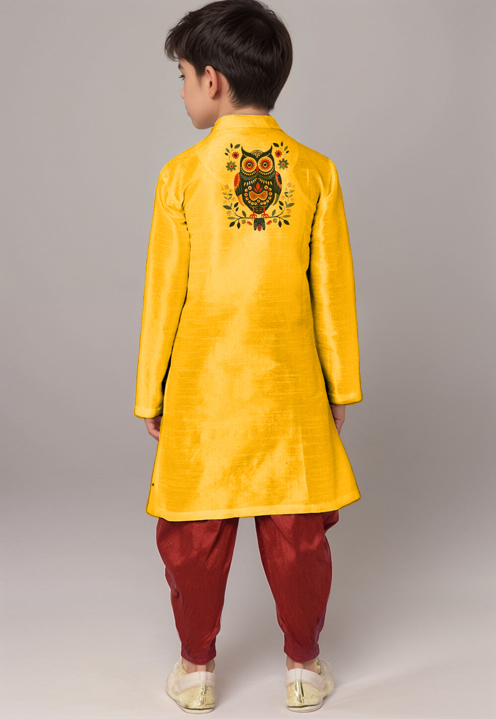 Boys Yellow Printed Kurta With Dhoti