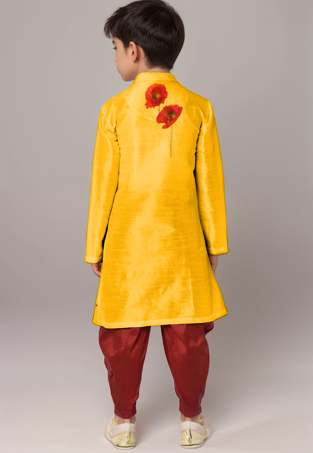 Boys Yellow Printed Kurta With Dhoti