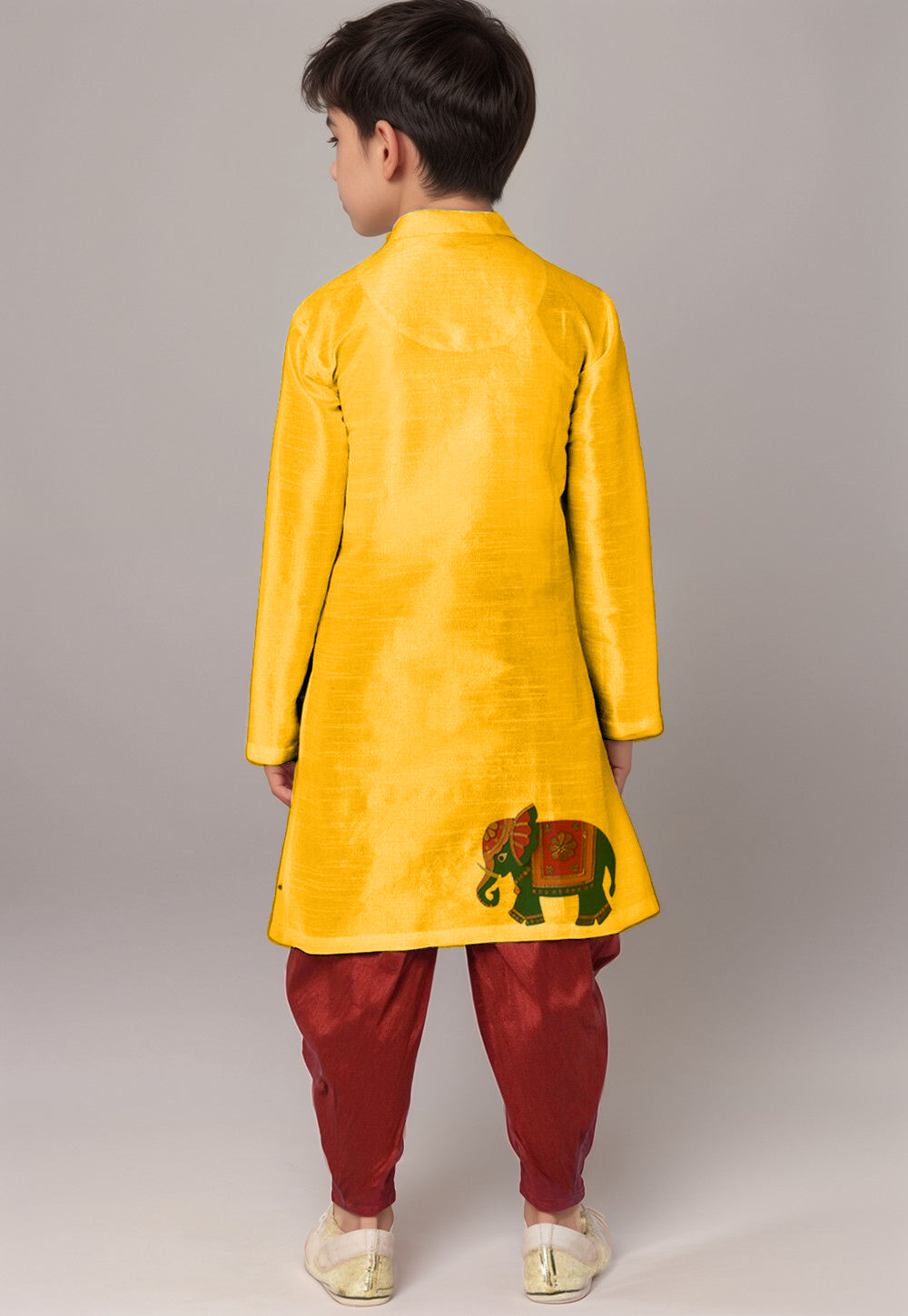 Boys Yellow Printed Kurta With Dhoti