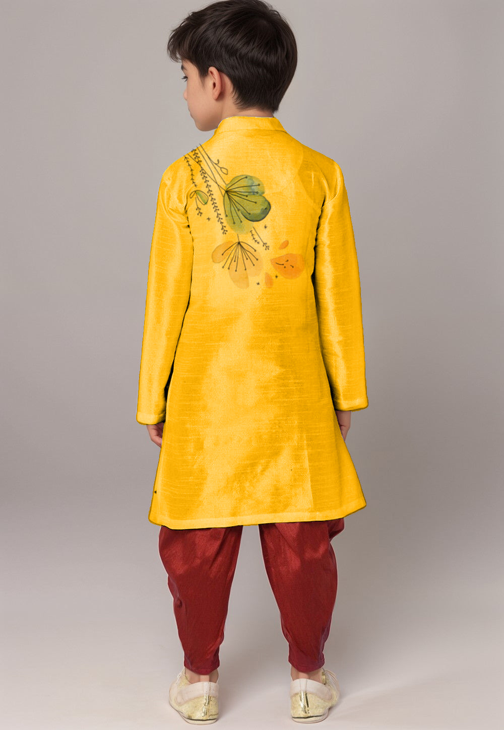 Boys Yellow Printed Kurta With Dhoti