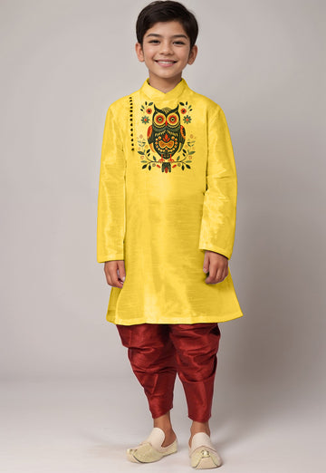 Boys Yellow Printed Kurta With Dhoti