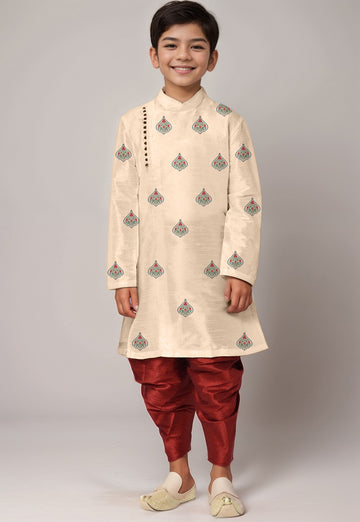 Boys Beige Printed Kurta With Dhoti