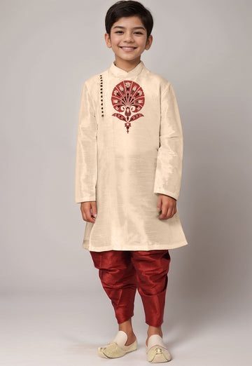 Boys Beige Printed Kurta With Dhoti
