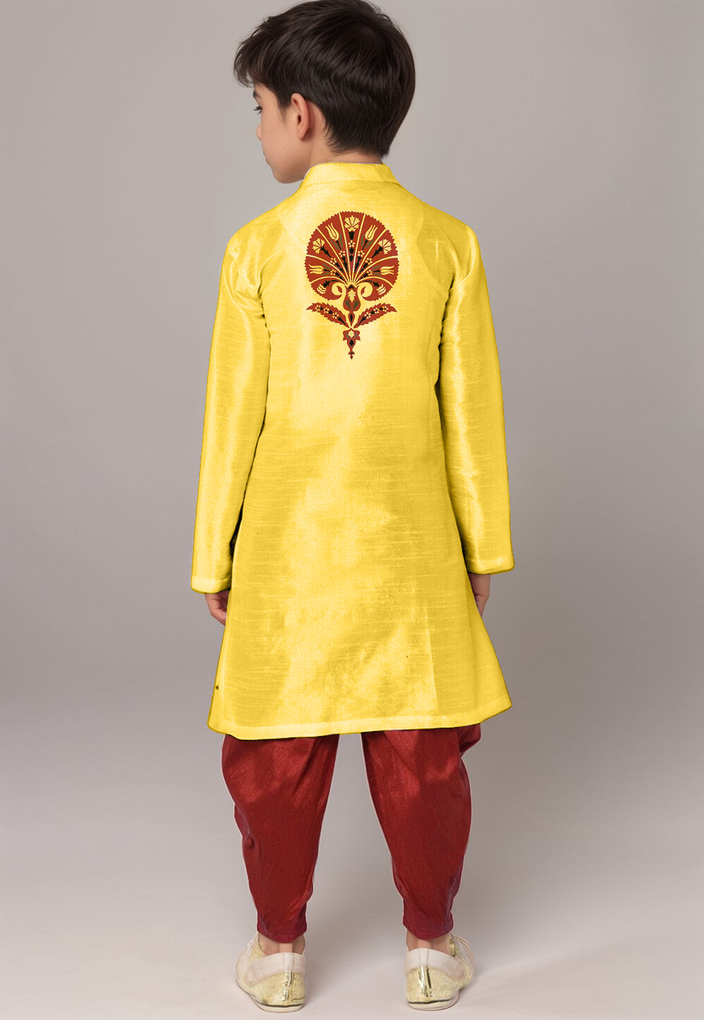 Boys Yellow Printed Kurta With Dhoti