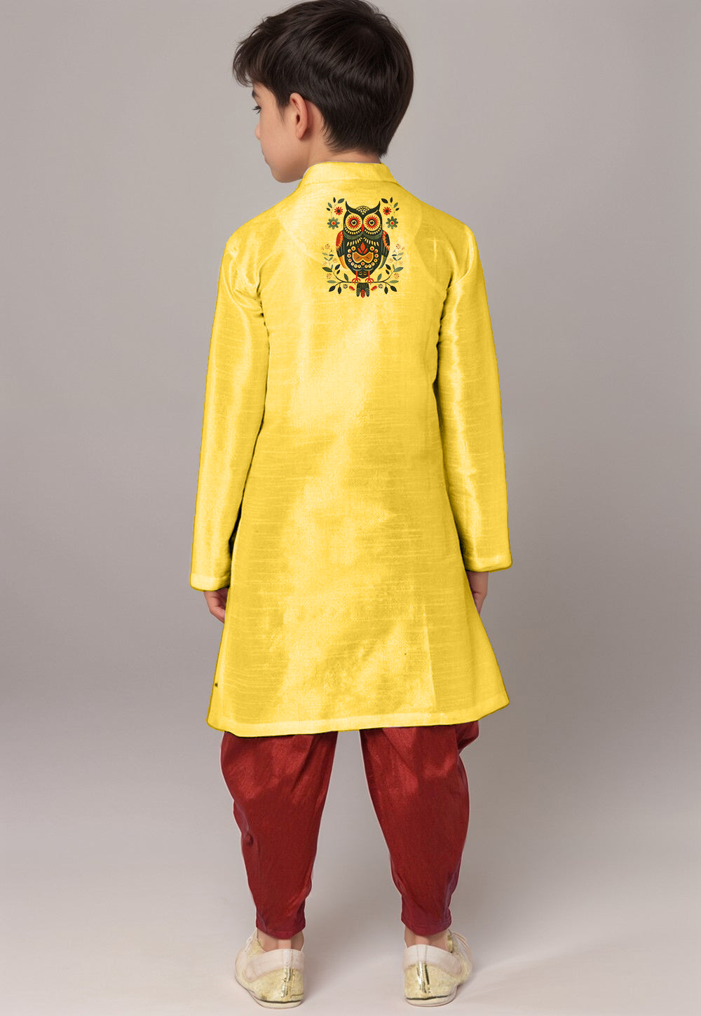 Boys Yellow Printed Kurta With Dhoti