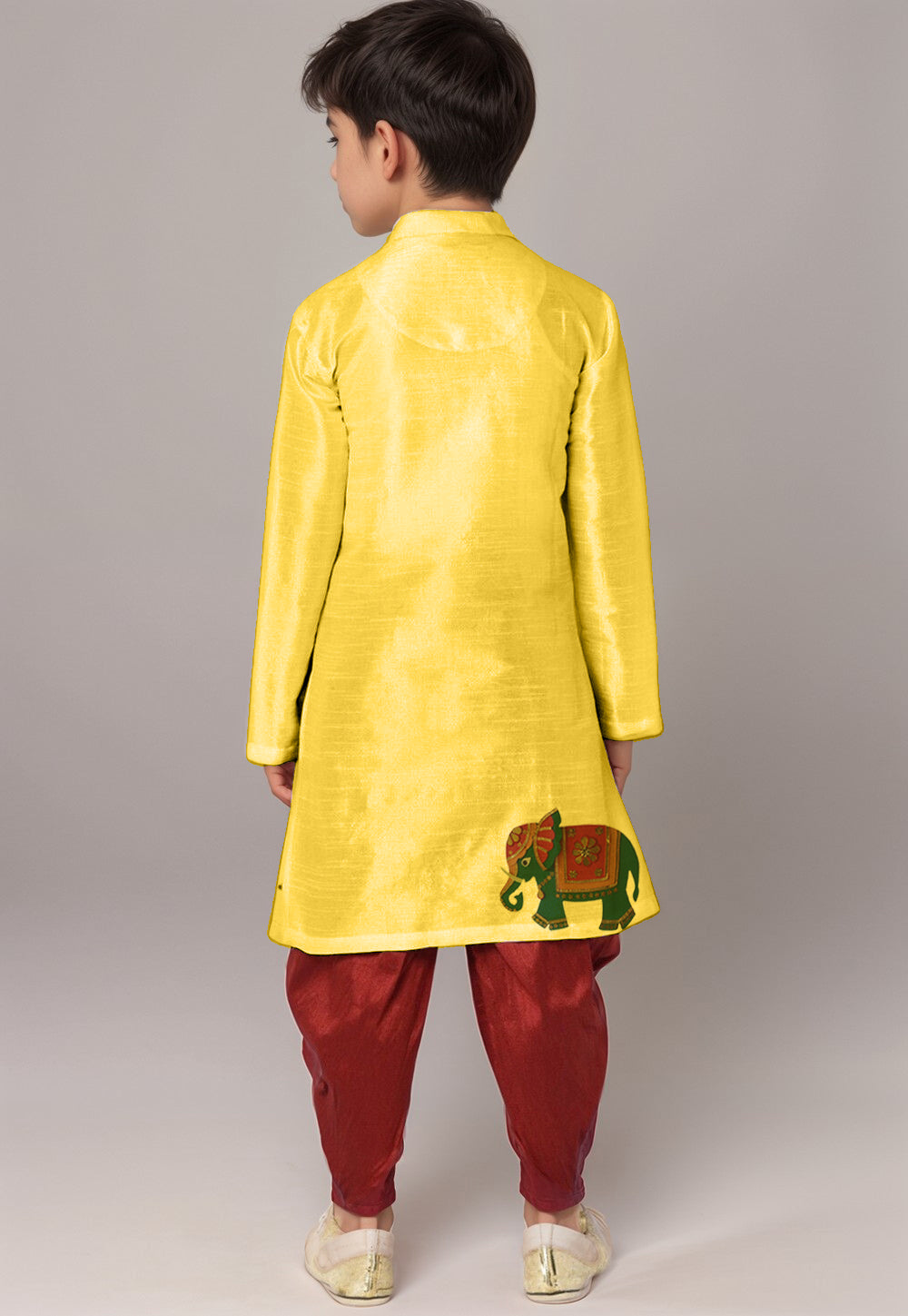 Boys Yellow Printed Kurta With Dhoti