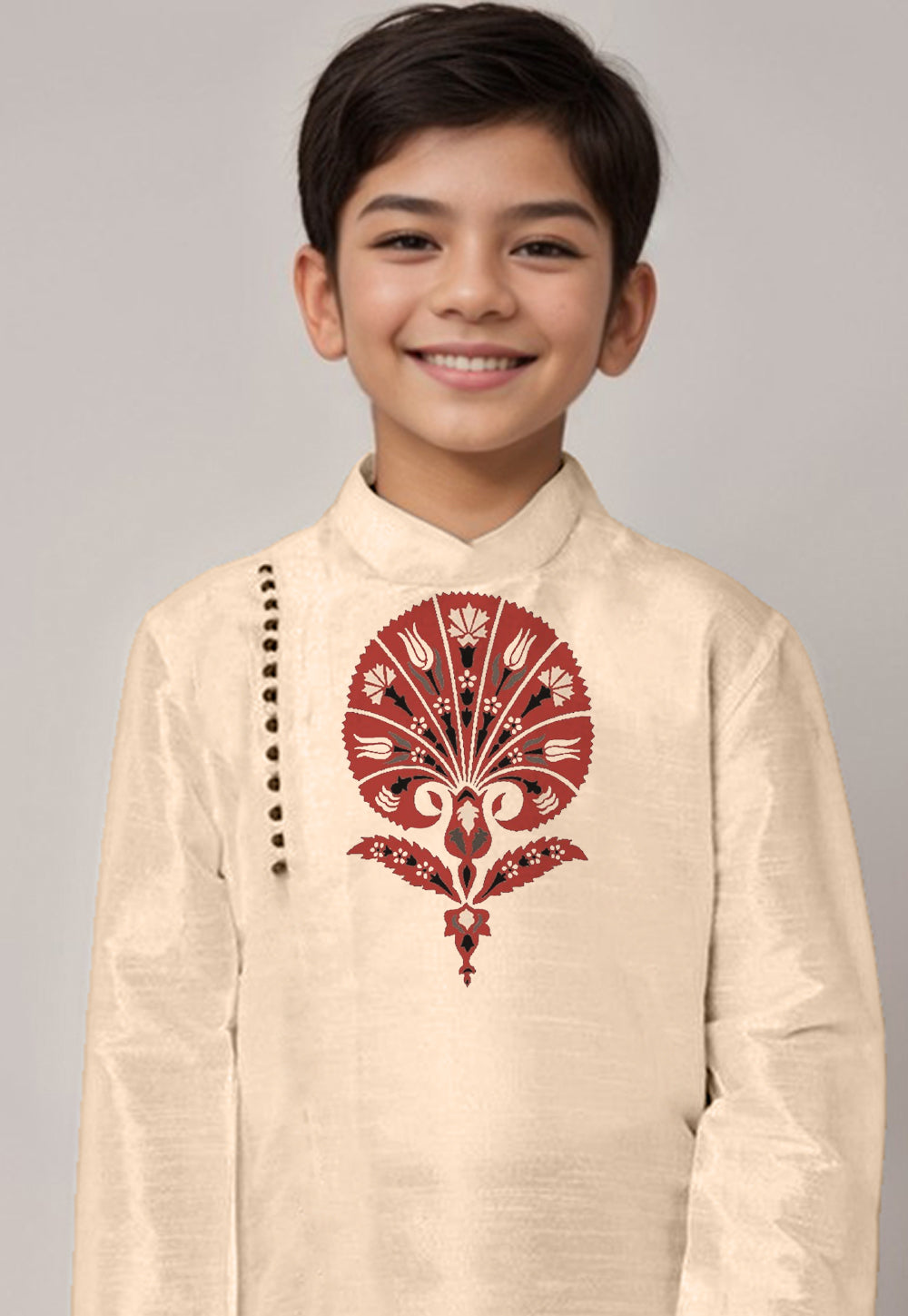 Boys Beige Printed Kurta With Dhoti