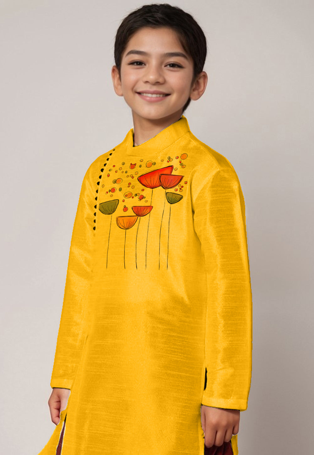 Boys Yellow Printed Kurta With Dhoti