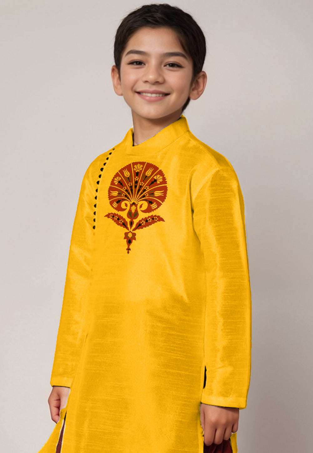 Boys Yellow Printed Kurta With Dhoti