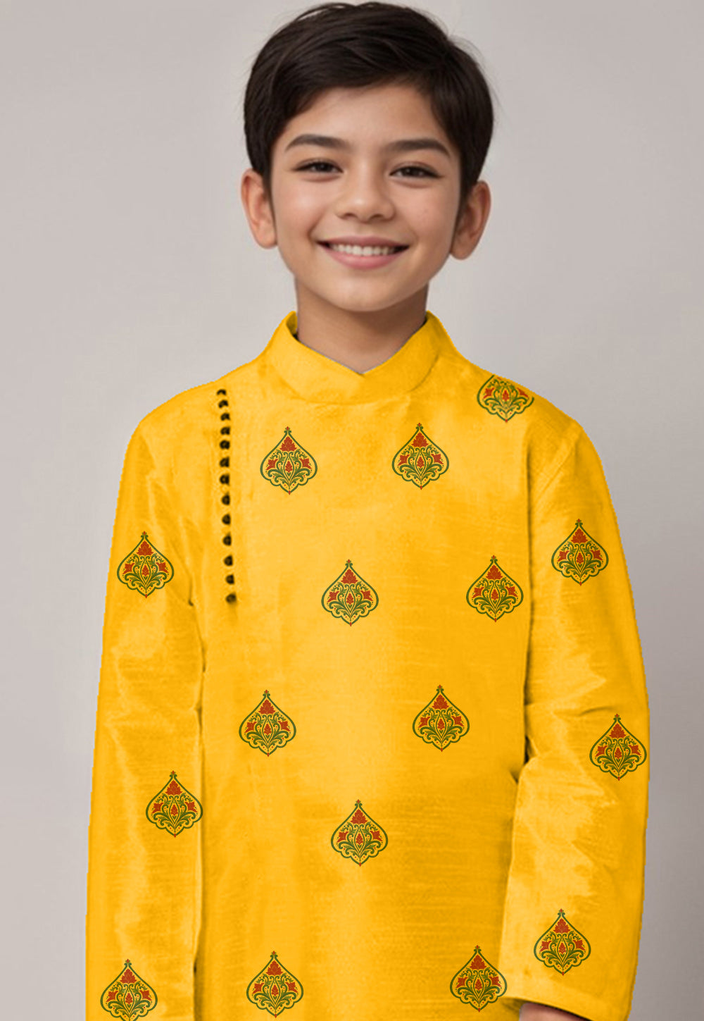 Boys Yellow Printed Kurta With Dhoti