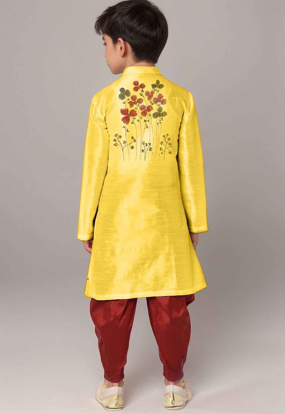 Boys Yellow Printed Kurta With Dhoti