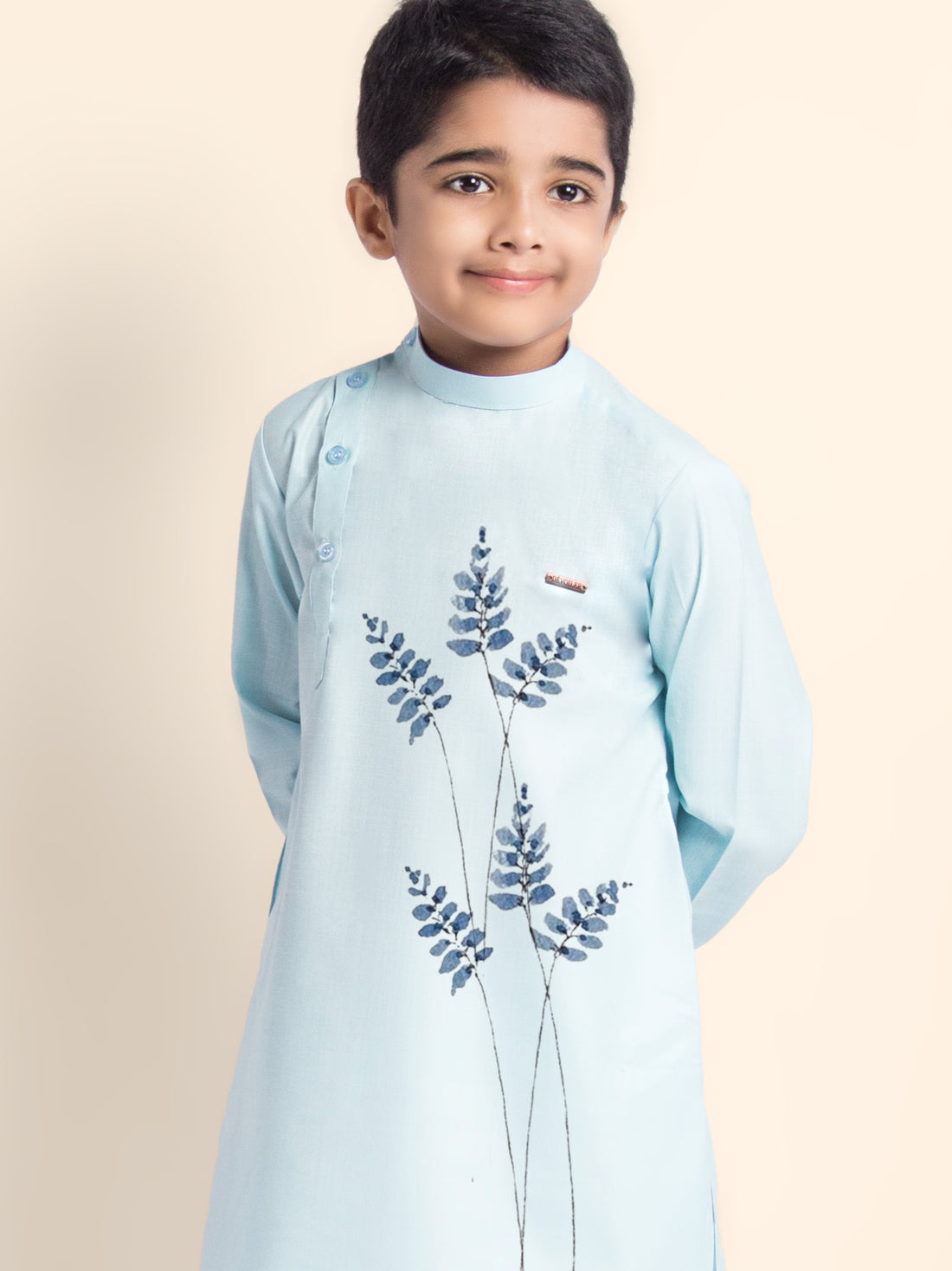 Boys Sky Blue Printed Kurta With Pyjama