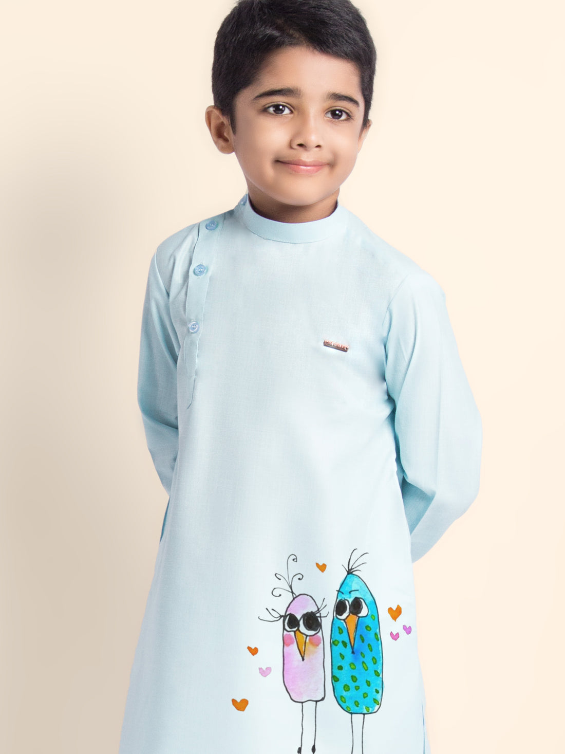 Boys Sky Blue Printed Kurta With Pyjama Set