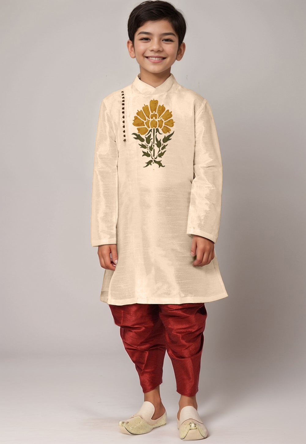 Boys  Beige Printed Kurta With Dhoti