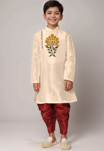 Boys  Beige Printed Kurta With Dhoti