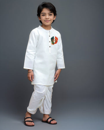 Boys White Designer Kurta with Pyjama Set