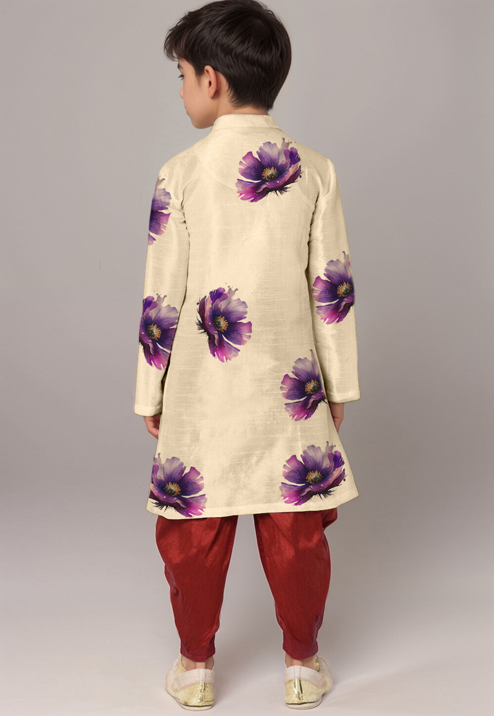 Boys Beige Printed Kurta With Dhoti
